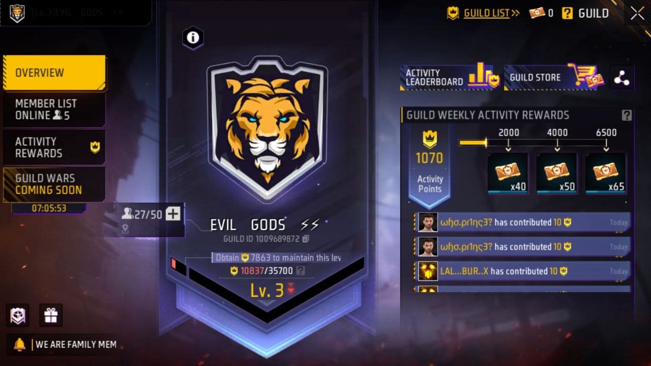 Free Fire Max Guild Name